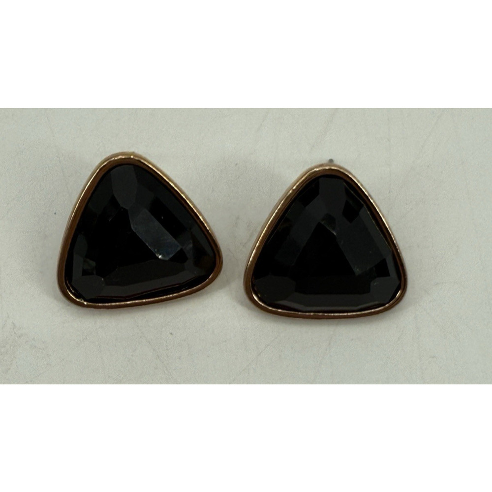 Mia Collection Stud Earrings Black Stone Push Back Gold Tone